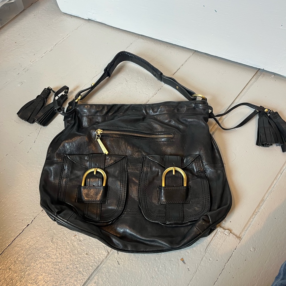 Allison Scott Black and Gold Leather Hobo with Vintage Charm